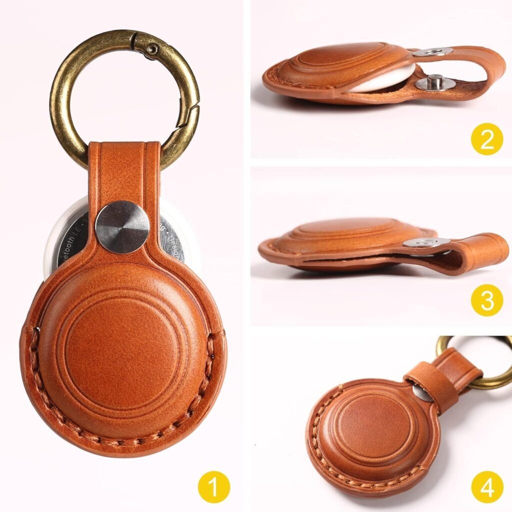 Leather AirTag Holder with Keychain - Image 3