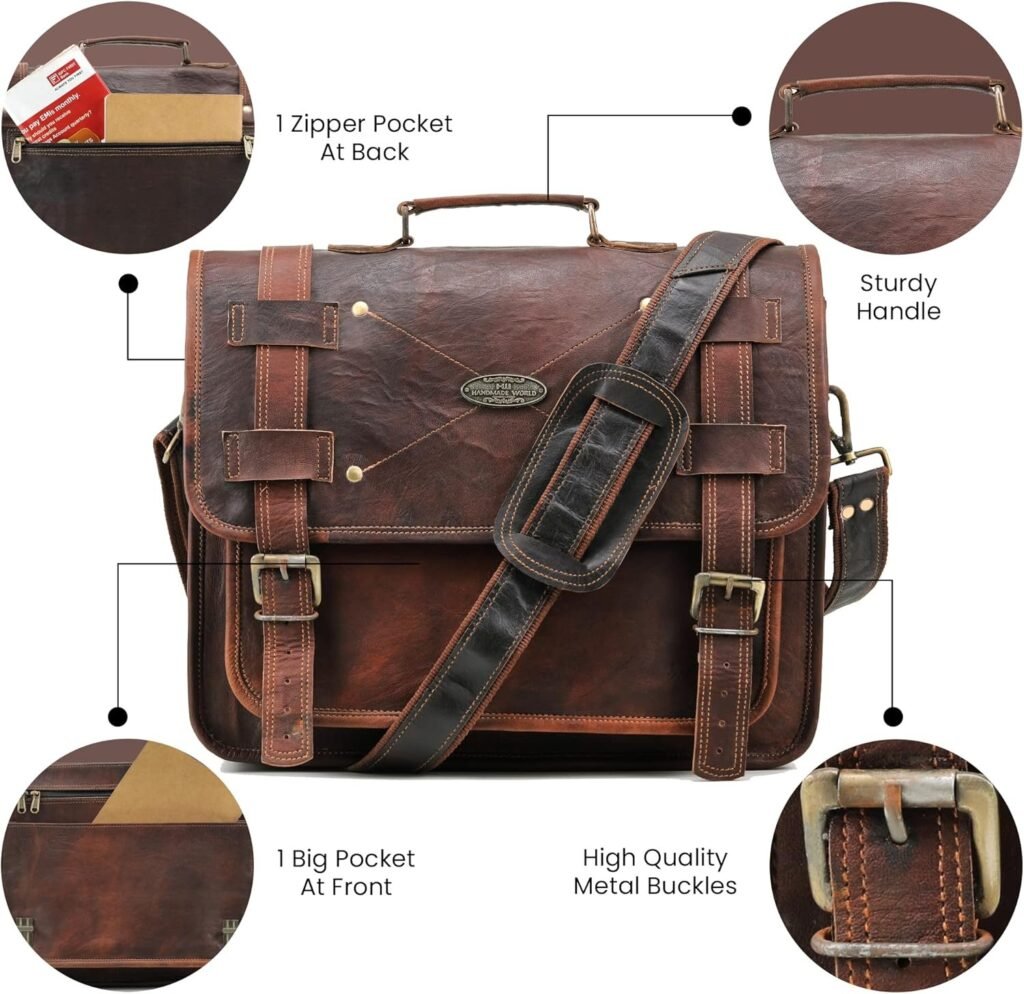 Vintage Leather Messenger Bag for Laptop - Image 2